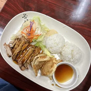 Chicken teriyaki and gyoza