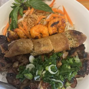 Grilled pork with egg roll vermicelli bowl