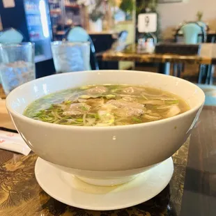 a bowl of soup on a table