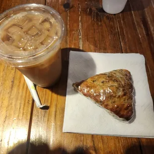 Carmel apple cold brew and Rosemary ricotta scone