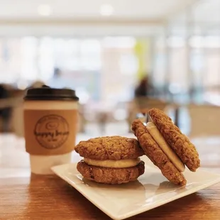 Coffee, black. Oatmeal cream pie cookies!