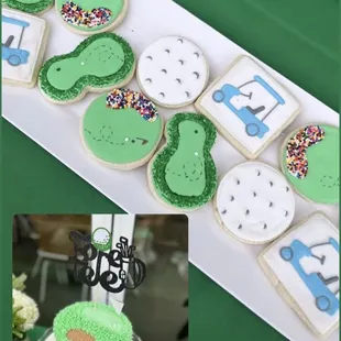 a cake and cookies for a golf themed birthday party