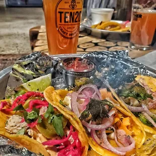 One loco pollo &amp; two veggie tacos