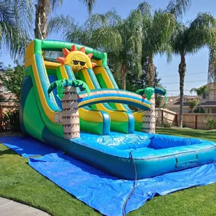 18 foot double lane slide with a pool