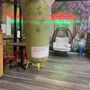 Green Thai Milk Tea with crystal boba