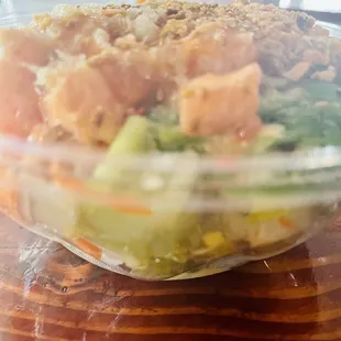 Spicy salmon poke bowl