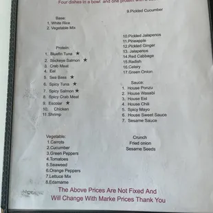 updated menu