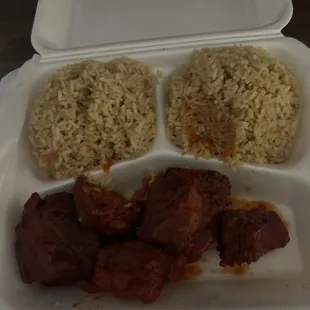 Fried rice with mystery pork plate