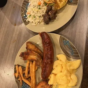 two plates of food on a table
