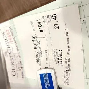 Our bill for 2 persons.