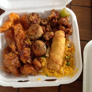 a take out container of food