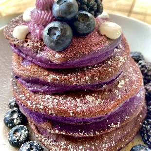 Ube mochi pancakes that are gluten free and fluffy