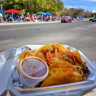 a plate of food on the side of the road