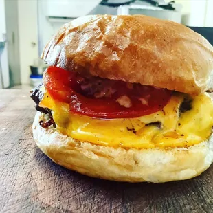 a breakfast sandwich on a bun