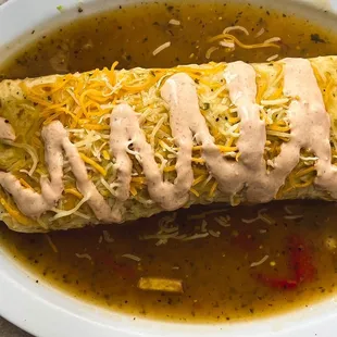 a burrito in a bowl of soup