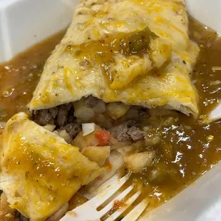 Inside of the California burrito without guacamole, chipotle sour cream, rice, and beans.