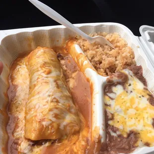 Ground beef enchilada plate.
