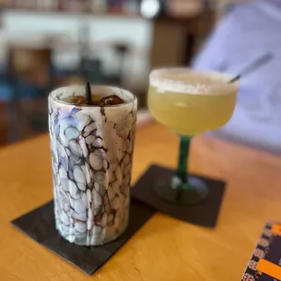 Coke Zero and Hubby's Happy Margarita.  Check out the way cool glass!!