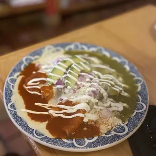 Enchilada shredded beef with the 3 sauce option