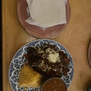 Fajitas with rice and beans