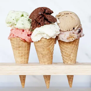 three cones of ice cream