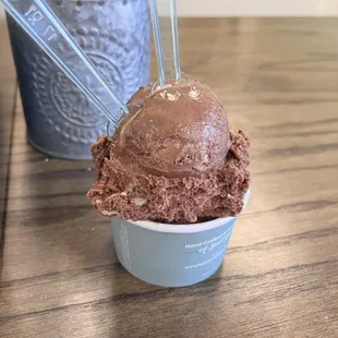 Double scoop of German Chocolate Cake and Whopper Crunch gelatos