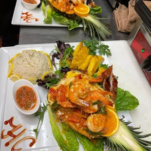Seafood in a pineapple