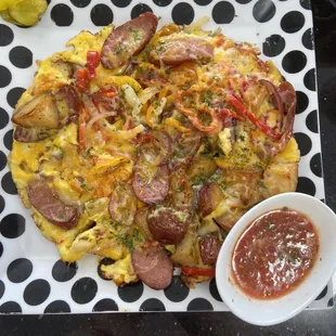 Polish sausage 3 egg omelette