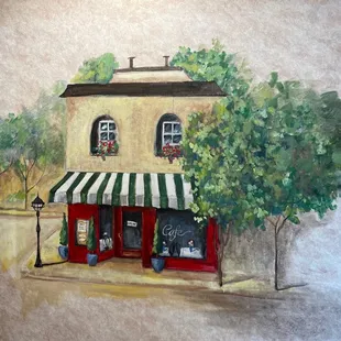 a painting of a restaurant
