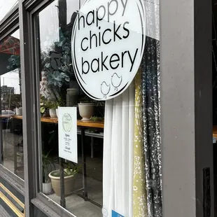 a sign in the window