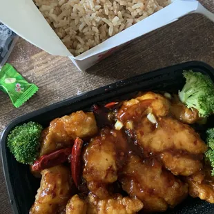 General Tso shrimp and fried rice