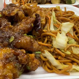 Spicy Orange Chicken + Chow Mien