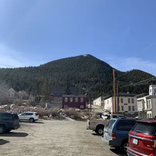 a mountain in the background