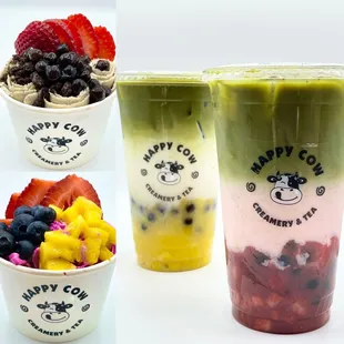 Cookies and Cream Ice Cream, Blueberry Ice Cream Mango Matcha Latte, and Strawberry Rose Milk Matcha