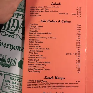 menu and prices