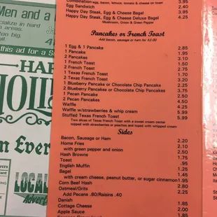 menu and prices