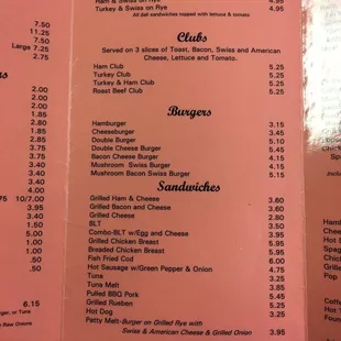 the menu and prices