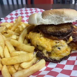 Peggy Sue burger fried green tomatoes and palmetto cheese.