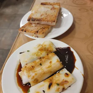 Turnip cake and char siu cheung fun