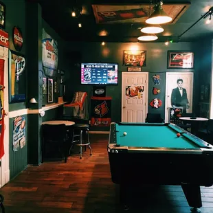 a pool table and bar