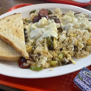 Veggie Hot link scramble with rice