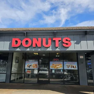 the front of a donut shop