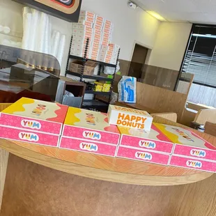 a display of happy doughnuts