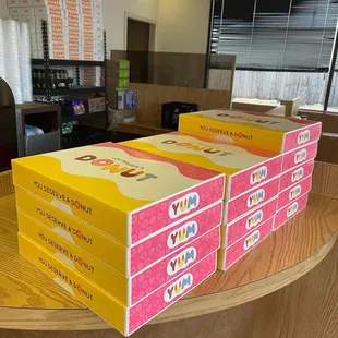a stack of boxes on a table