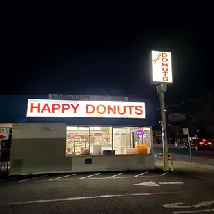 Outside of Happy Donuts on 2/19/22
