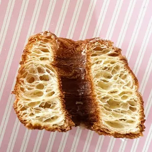 Glazed cronut cross section. Look at all the flaky layers