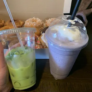Green Thai iced tea and Taro Smoothie