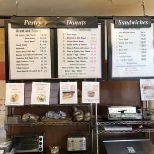 the menu and prices of the donuts