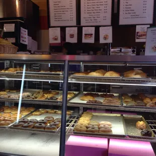 a display of pastries in a bakery