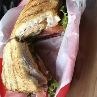 Turkey sandwich with everything is warm and toasty delicious.  I love the sliced pickles on the sandwich.